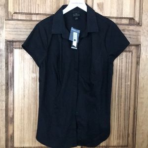 Black button up short sleeve dress shirt